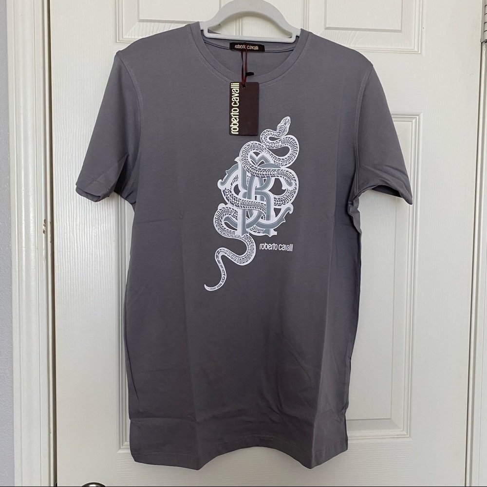 BNWT Roberto Cavalli Men's Graphic Gray Serpent Logo T-Shirt  L
